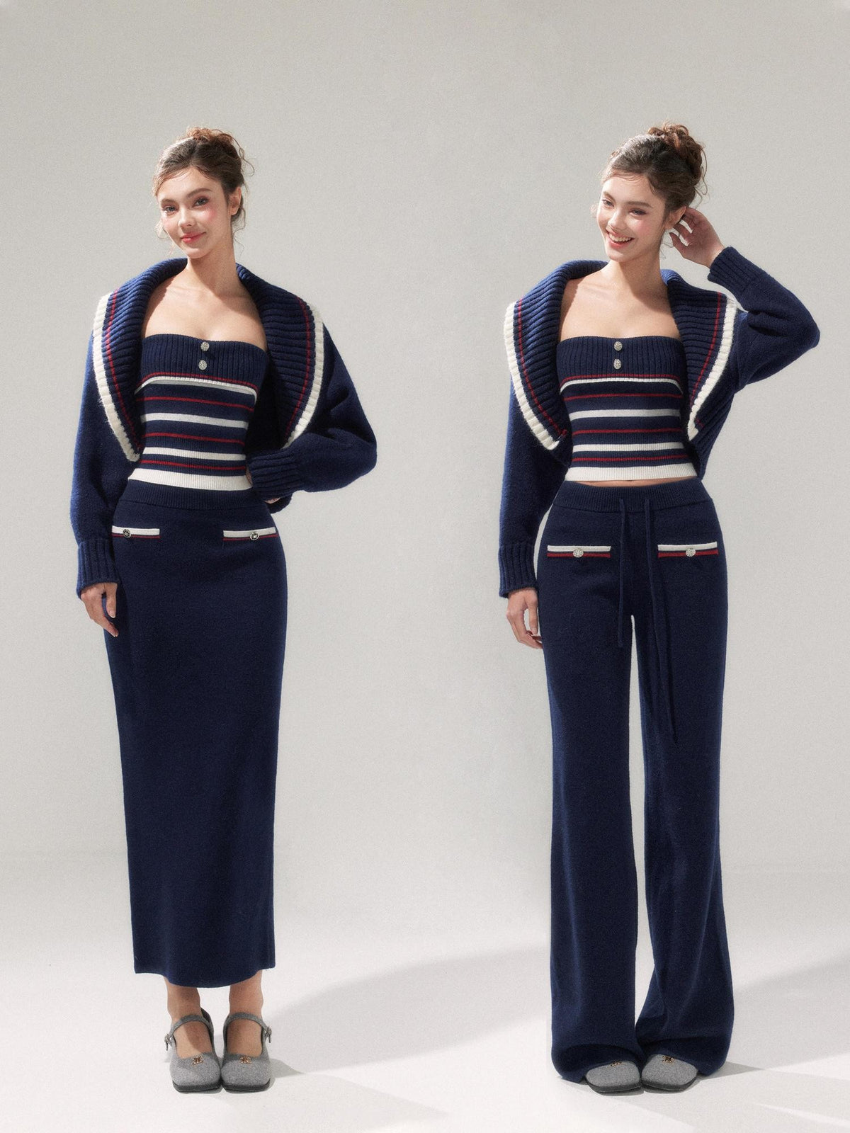 YZZI HE Striped Lapel Knit Women&
