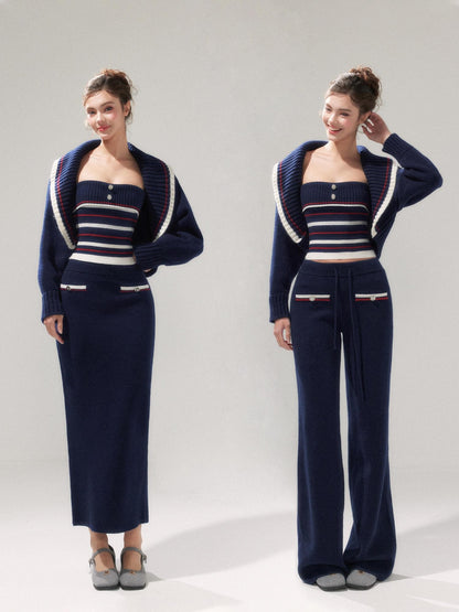 YZZI HE Striped Lapel Knit Women&