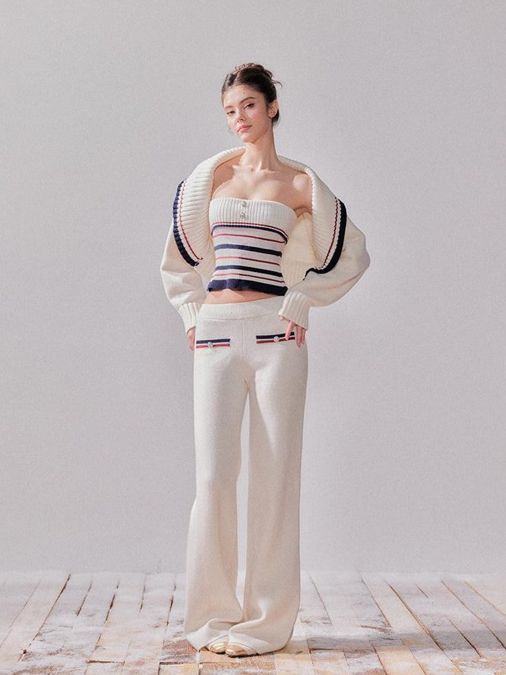 YZZI HE Striped Lapel Knit Women&