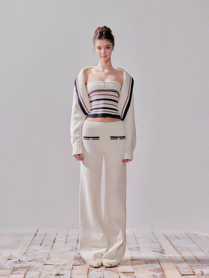 YZZI HE Striped Lapel Knit Women&