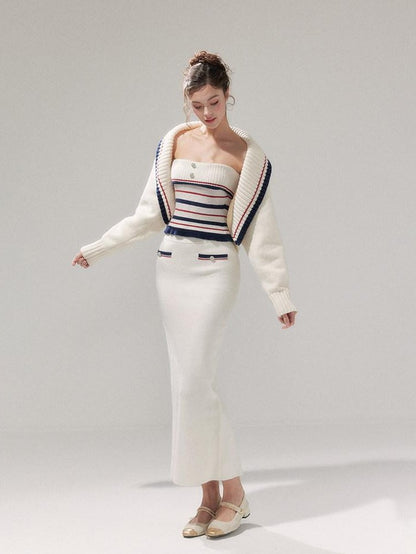 YZZI HE Striped Lapel Knit Women&