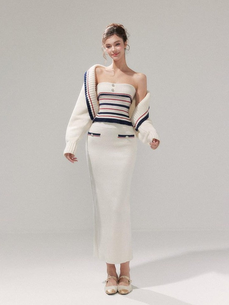 YZZI HE Striped Lapel Knit Women&