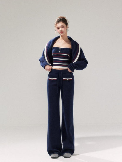 YZZI HE Striped Lapel Knit Women&