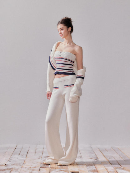 YZZI HE Striped Lapel Knit Women&