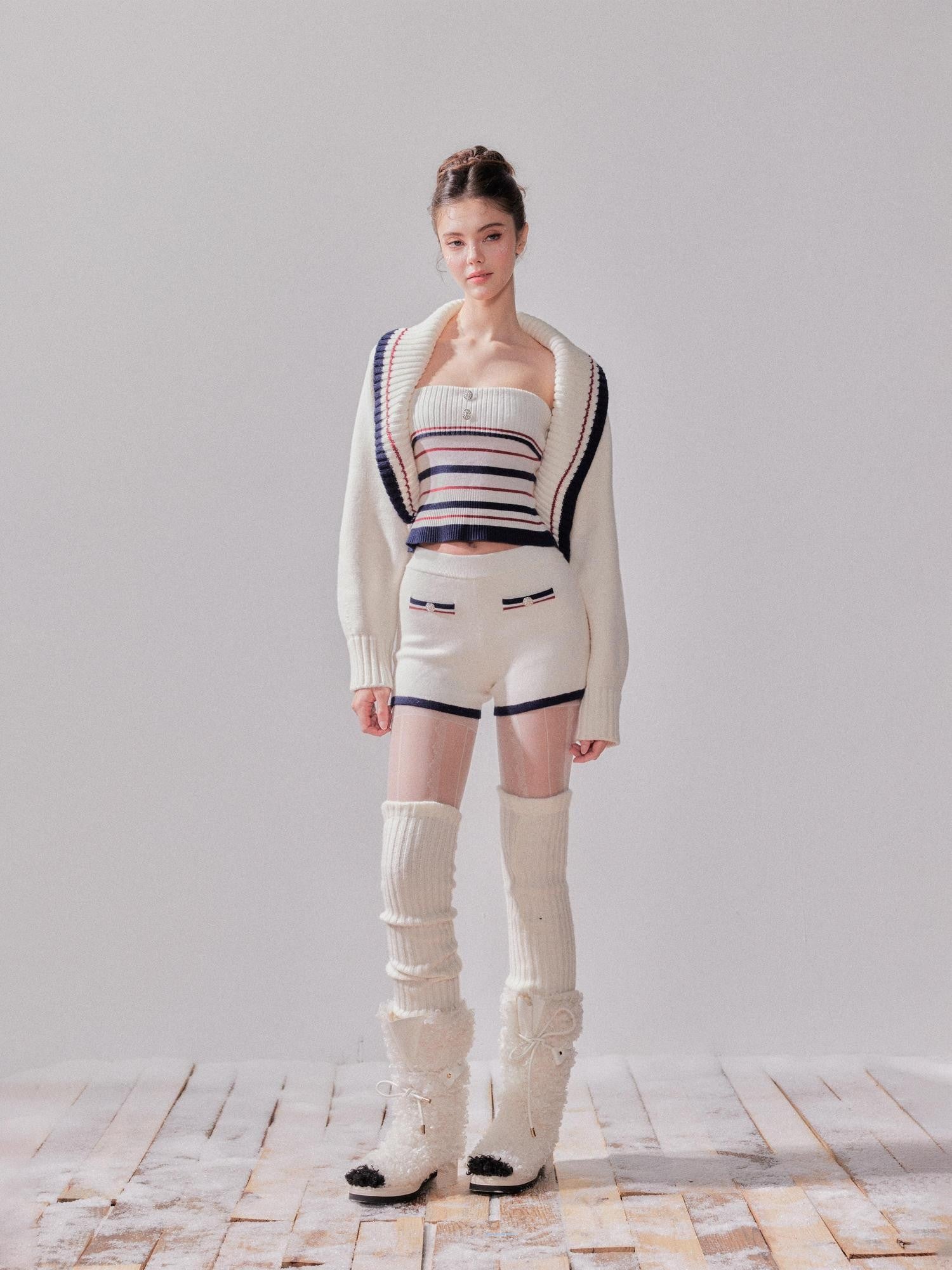 YZZI HE Striped Lapel Knit Women&