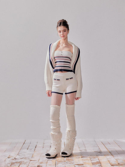 YZZI HE Striped Lapel Knit Women&