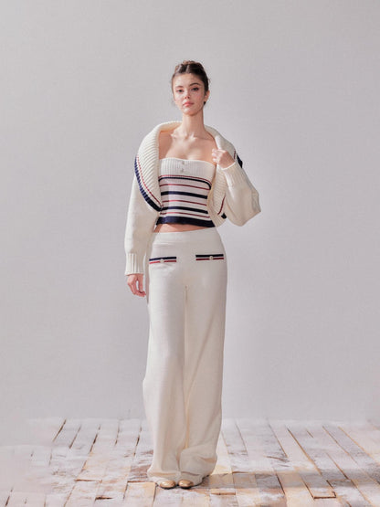 YZZI HE Striped Lapel Knit Women&