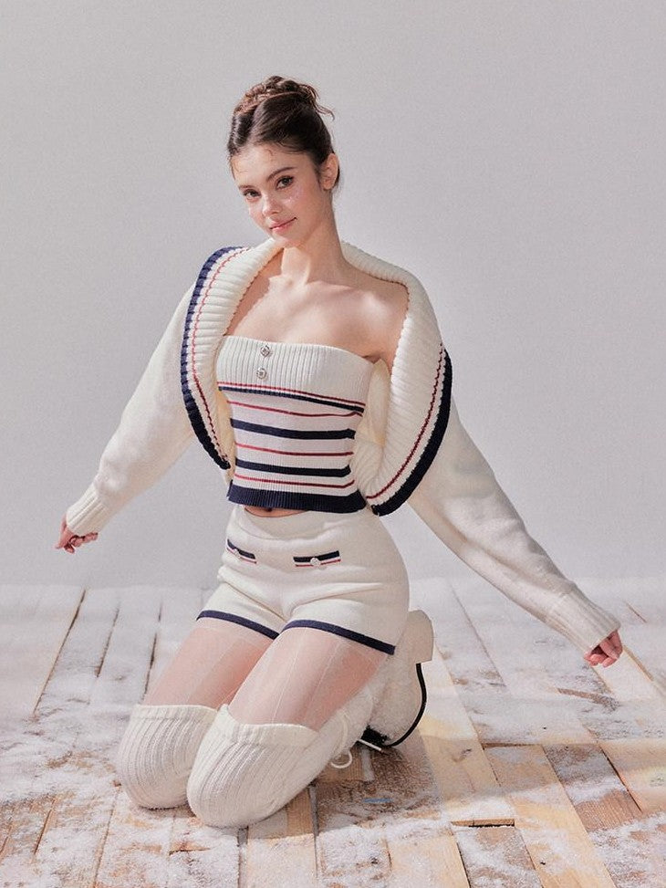 YZZI HE Striped Lapel Knit Women&