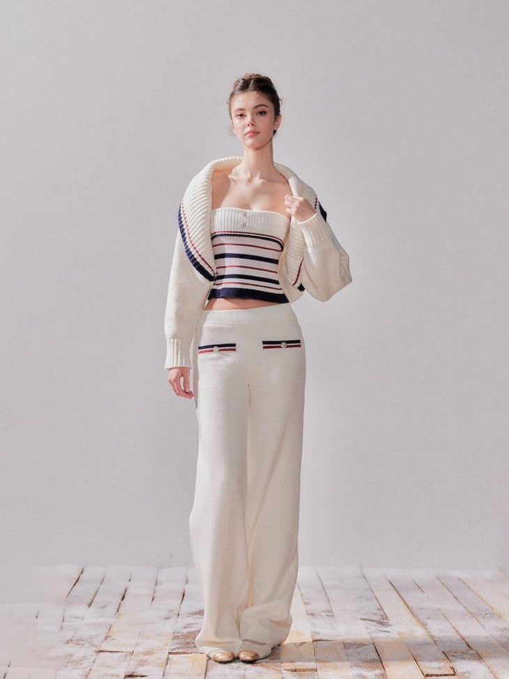YZZI HE Striped Lapel Knit Women&