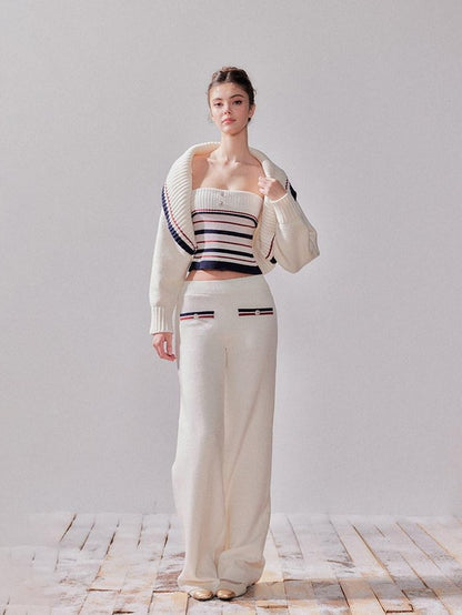 YZZI HE Striped Lapel Knit Women&