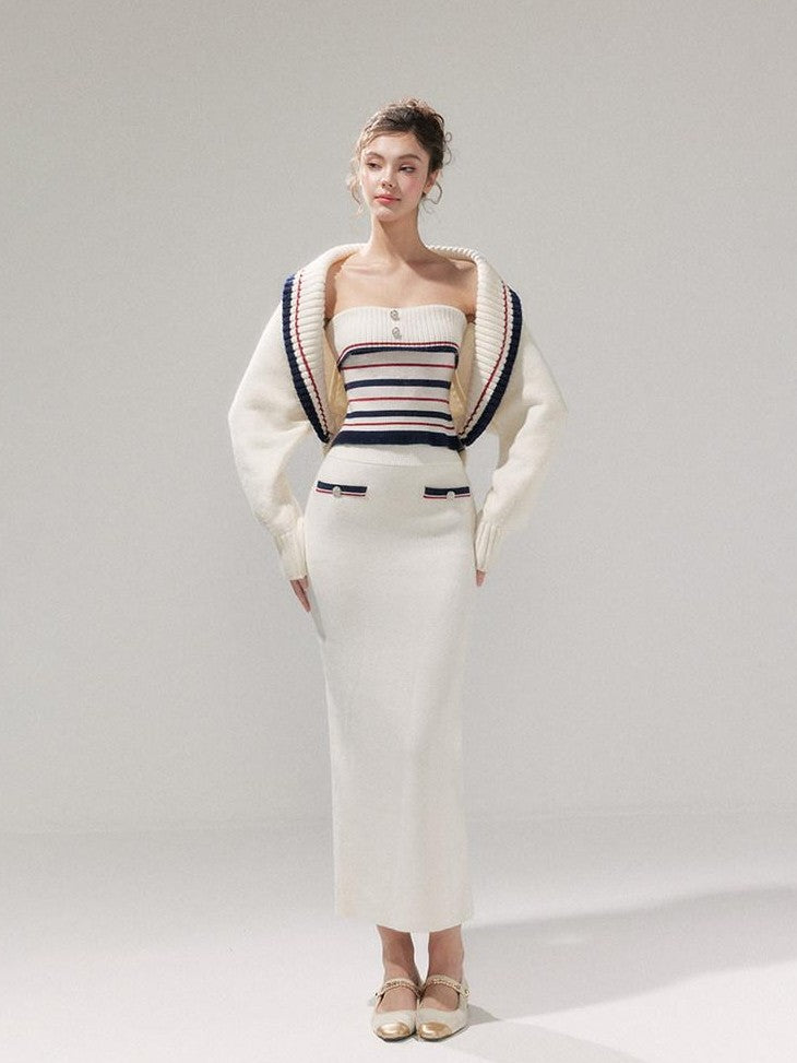 YZZI HE Striped Lapel Knit Women&