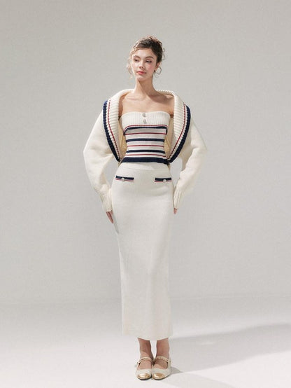 YZZI HE Striped Lapel Knit Women&