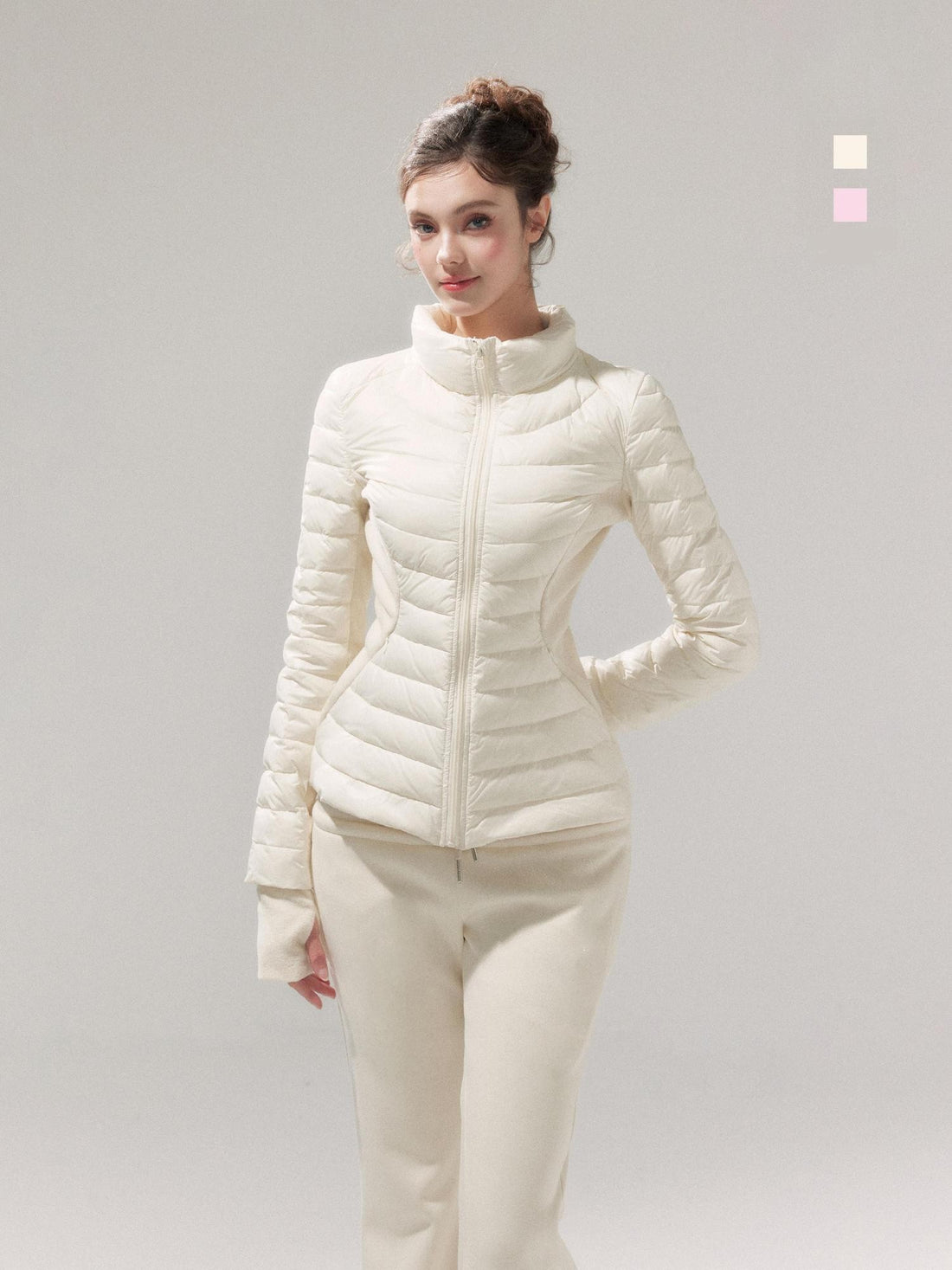 YZZI HE Striped Patchwork Slim Fit Stand Collar Women&