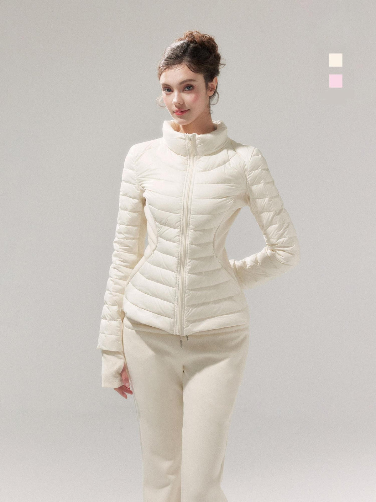 YZZI HE Striped Patchwork Slim Fit Stand Collar Women&
