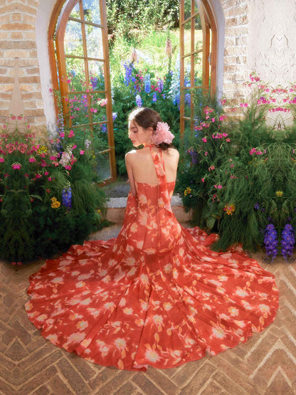 YZZI_HE_Sunset_Orange_Oil_Painting_Print_Fishtail_Women&