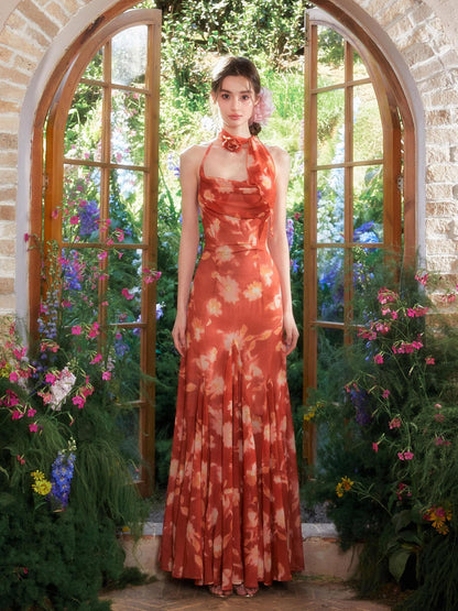 YZZI HE Sunset Orange Oil Painting Print Fishtail Women&