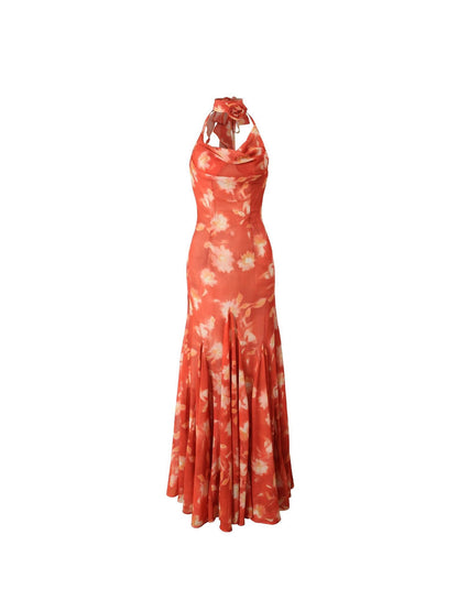 YZZI HE Sunset Orange Oil Painting Print Fishtail Women&
