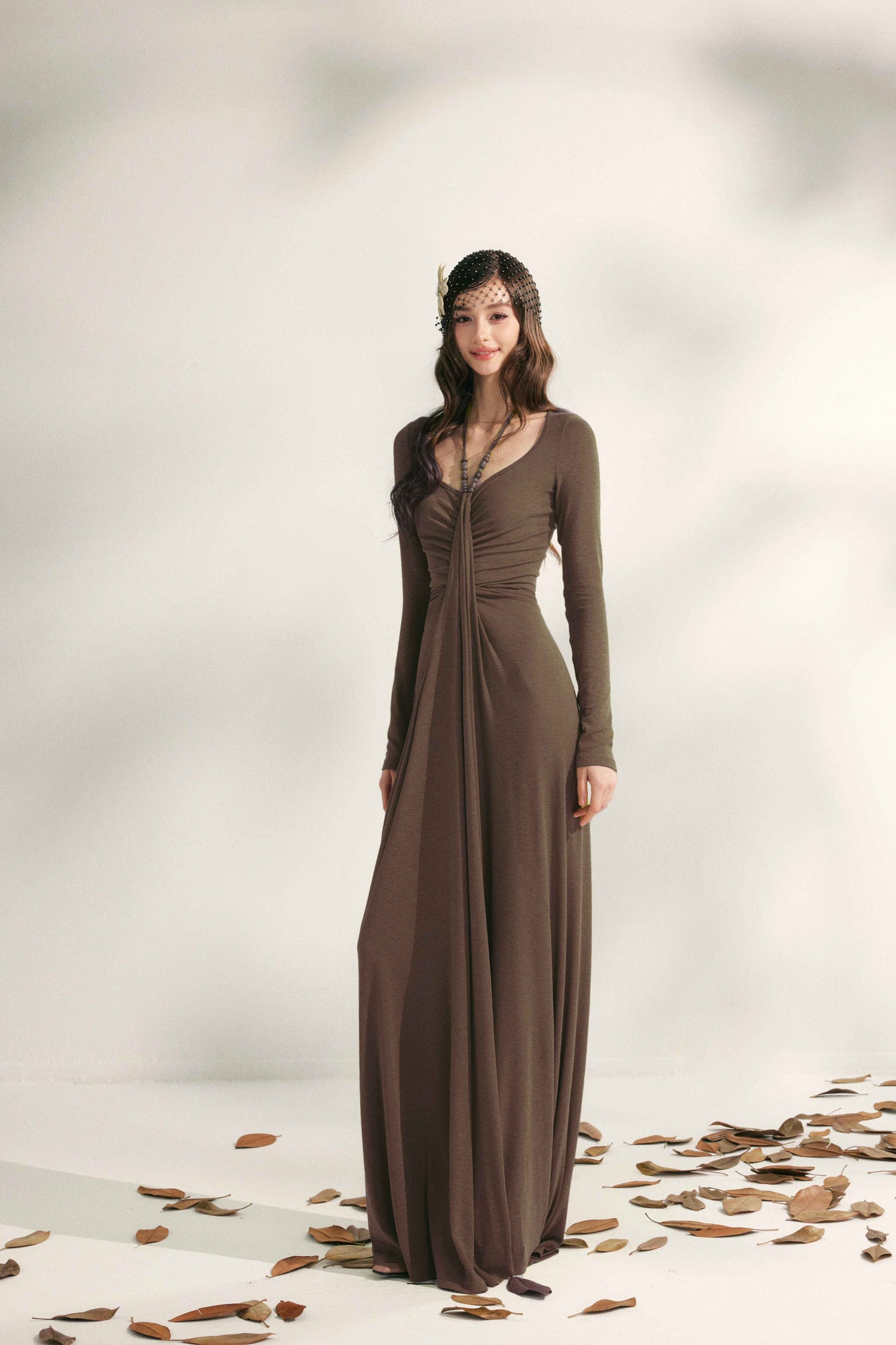 YZZI_HE_Tea_Green_French_Pleated_Halter_Waist_Cinched_Women&