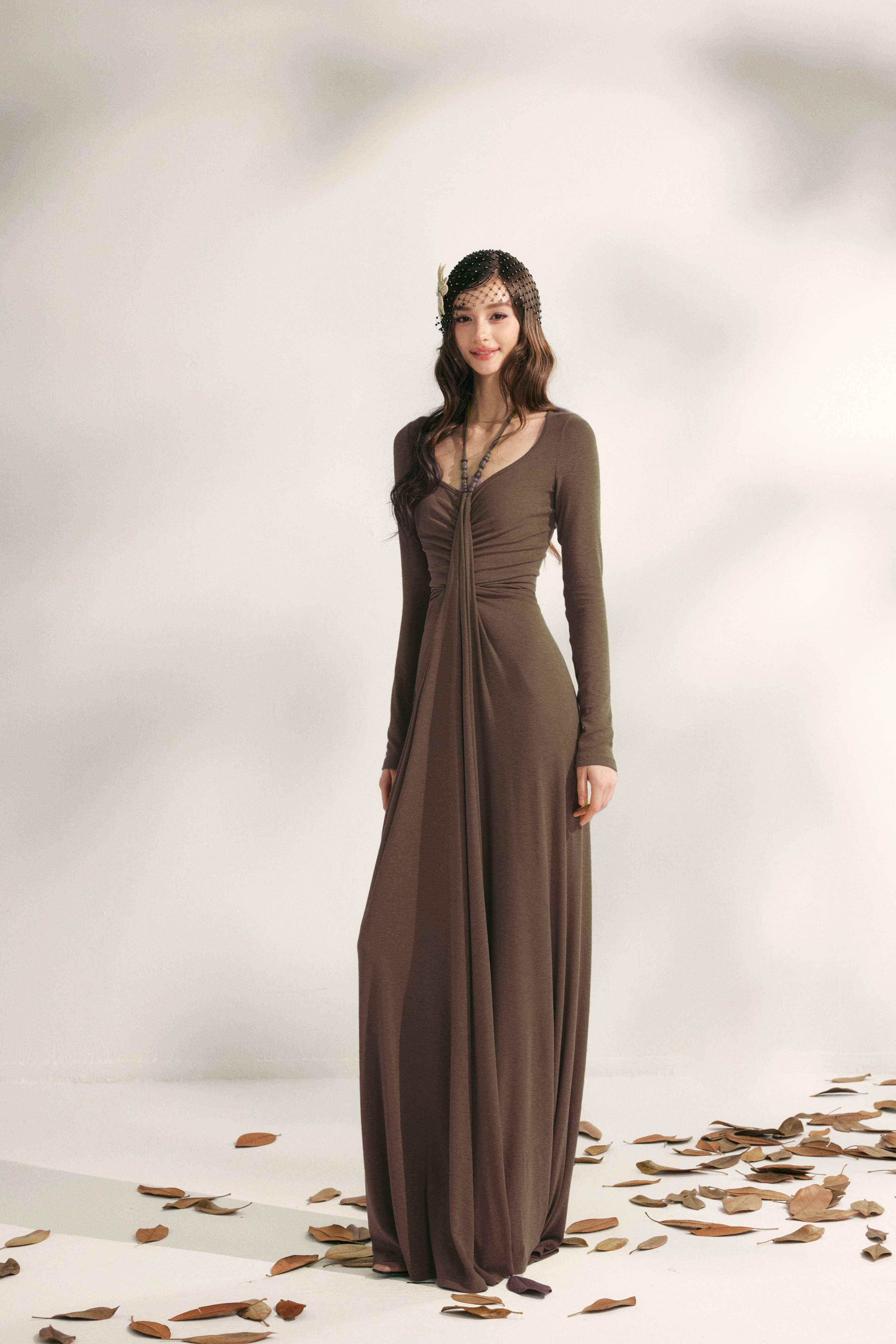 YZZI_HE_Tea_Green_French_Pleated_Halter_Waist_Cinched_Women&