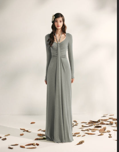 YZZI_HE_Tea_Green_French_Pleated_Halter_Waist_Cinched_Women&