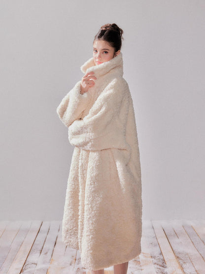 YZZI HE Teddy Lambswool Oversized Lapel Collar Long Loose Fit Women&