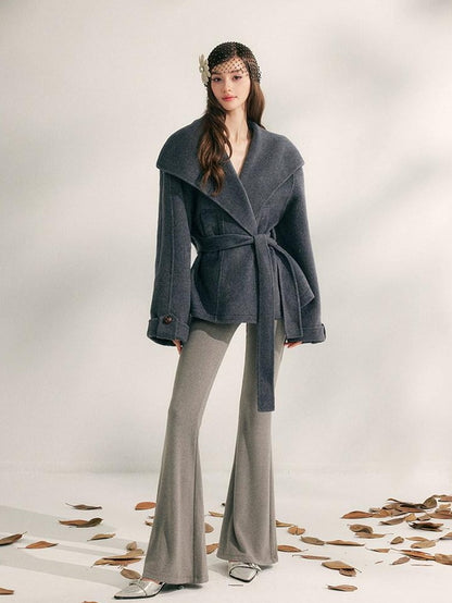 YZZI HE Tricolor Double Faced Wool Short Tie Lapel Relaxed Women&