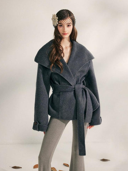 YZZI HE Tricolor Double Faced Wool Short Tie Lapel Relaxed Women&