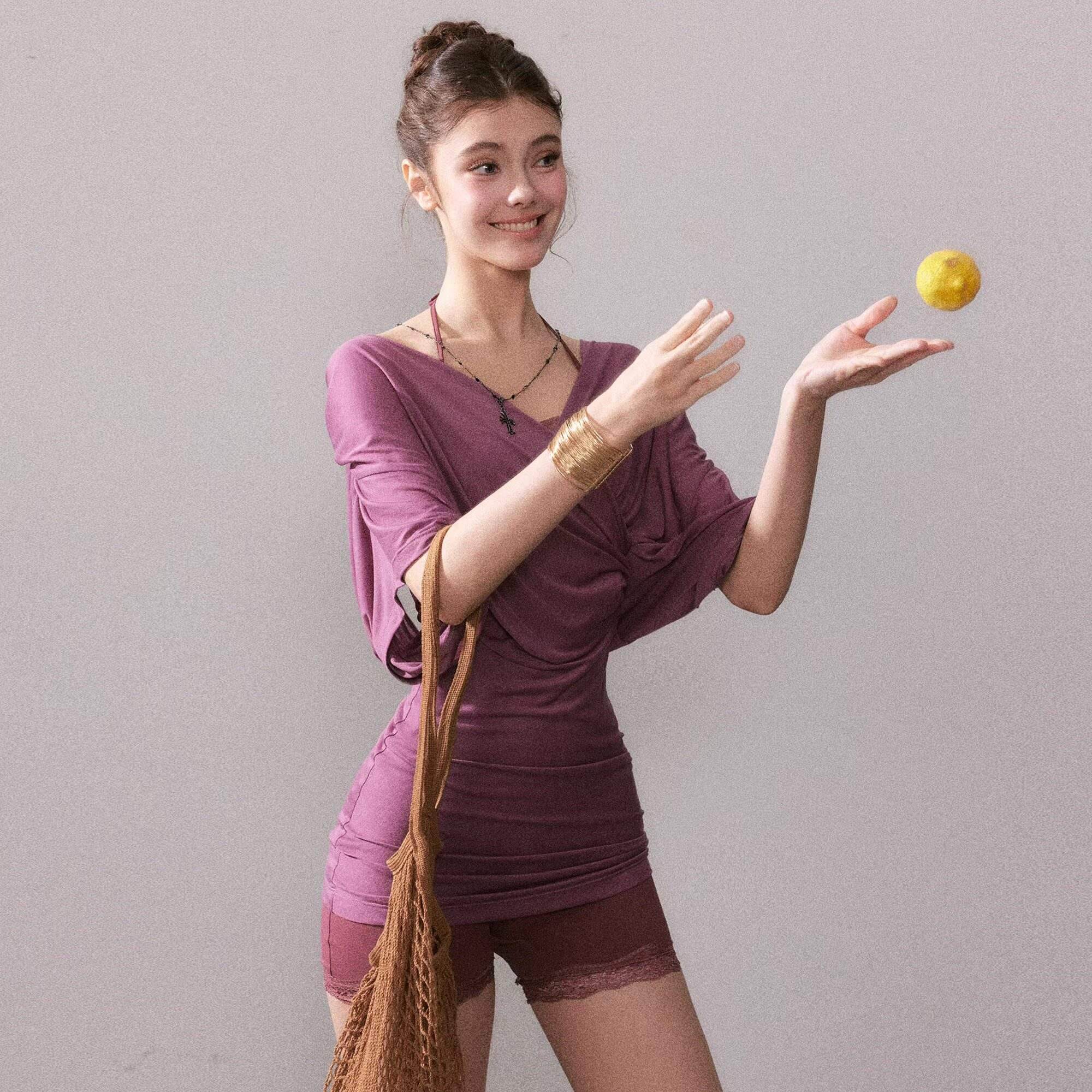 YZZI_HE_V-neck_Tie_Batwing_Loose_Women&