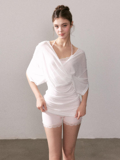 YZZI HE V-neck Tie Batwing Loose Women&