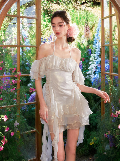 YZZI HE Vintage Dried Rose Ruched Multi Layer Ruffle Women&