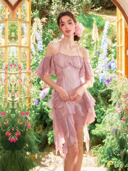 YZZI HE Vintage Dried Rose Ruched Multi Layer Ruffle Women&