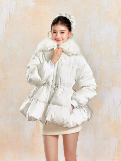 YZZI HE Waist Cinched Skirted Detachable Fur Collar Women&