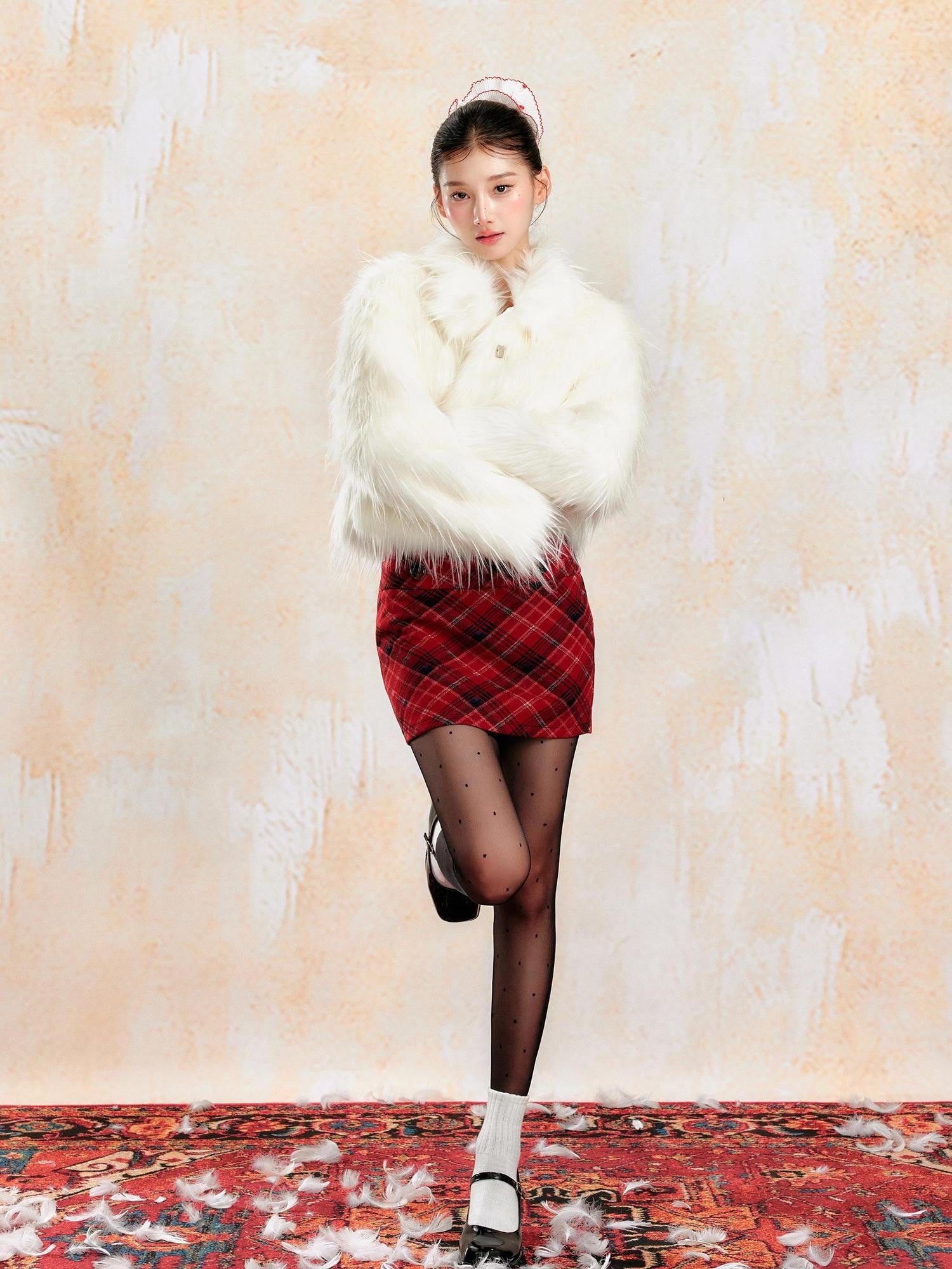 YZZI HE White Cropped High Waist Zipper Longsleeve Plush Women&
