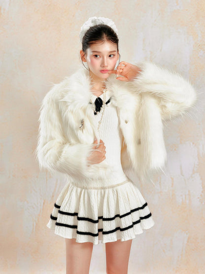 YZZI HE White Cropped High Waist Zipper Longsleeve Plush Women&