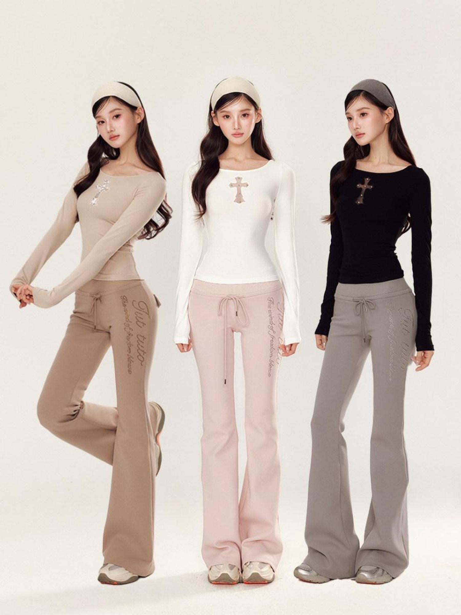 YZZI HE White Embroidered Cutout Cross Slim Round Neck Women&