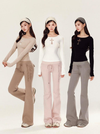 YZZI HE White Embroidered Cutout Cross Slim Round Neck Women&
