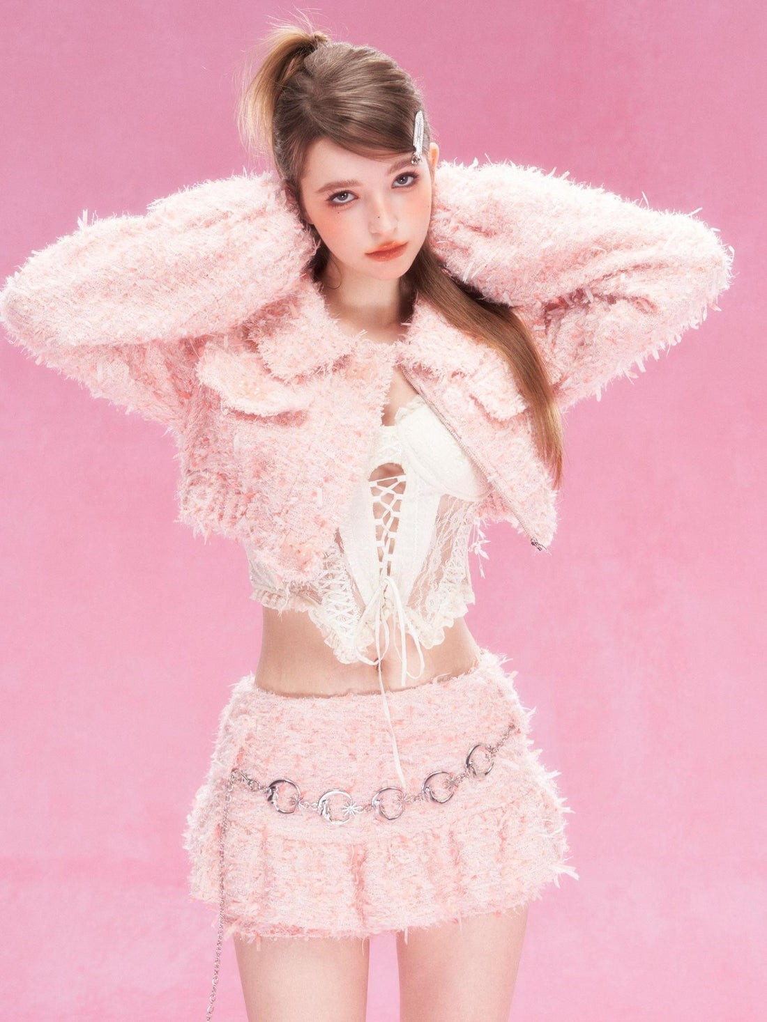 YZZI HE White Solid Lace Cropped Open Back Women&