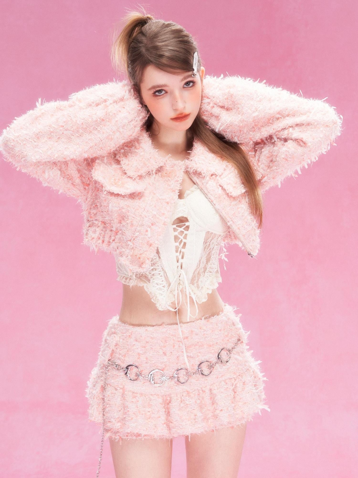 YZZI HE White Solid Lace Cropped Open Back Women&