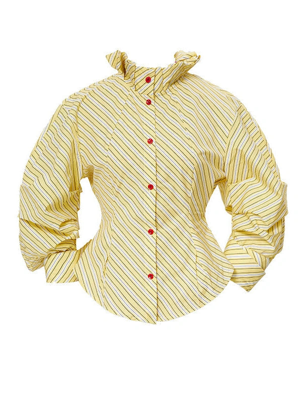 Yellow Stripe Vintage Luff Puff Short Sleeve Shirt