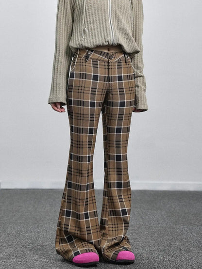 Yellow Checkered Flare Pants 2025 Summer Autumn Casual Wide Leg Trousers