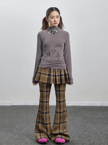 Yellow Checkered Flare Pants 2025 Summer Autumn Casual Wide Leg Trousers