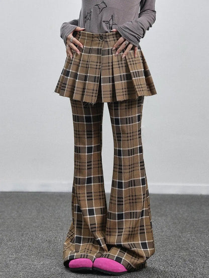 Yellow Checkered Flare Pants 2025 Summer Autumn Casual Wide Leg Trousers