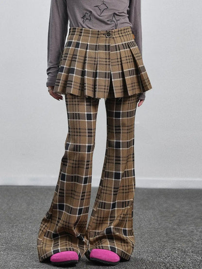 Yellow Checkered Flare Pants 2025 Summer Autumn Casual Wide Leg Trousers
