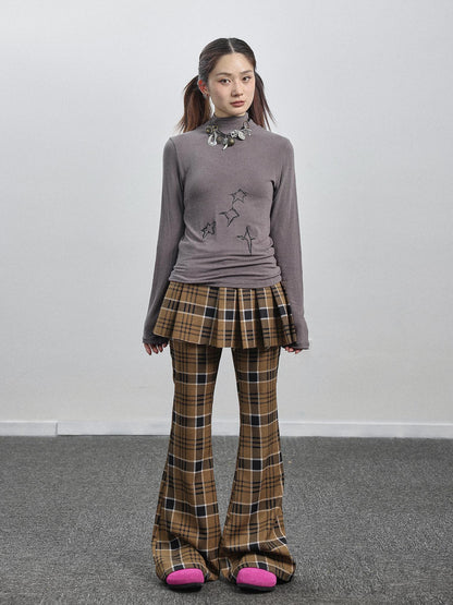 Achihara Yellow Checkered Flare Pants 2025 Summer Autumn Casual Wide Leg Trousers