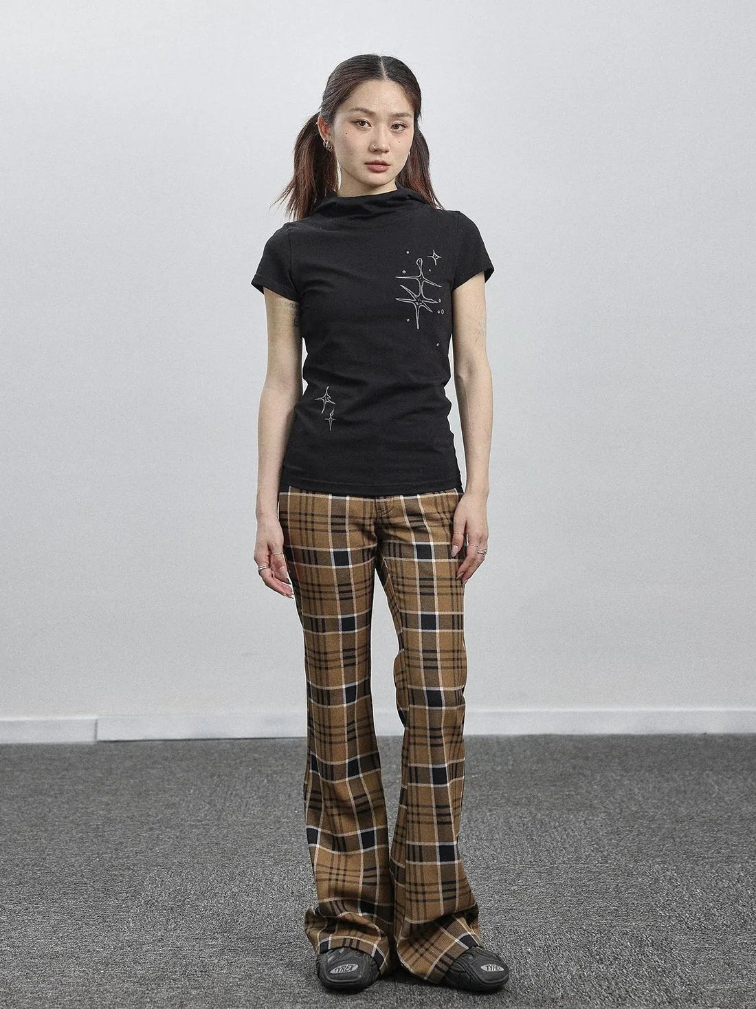 Yellow Checkered Flare Pants 2025 Summer Autumn Casual Wide Leg Trousers