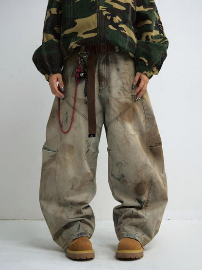 Peoplesense Yellow Clay Dyed Baggy Arc Jeans With 4D Pleats Custom Hardware