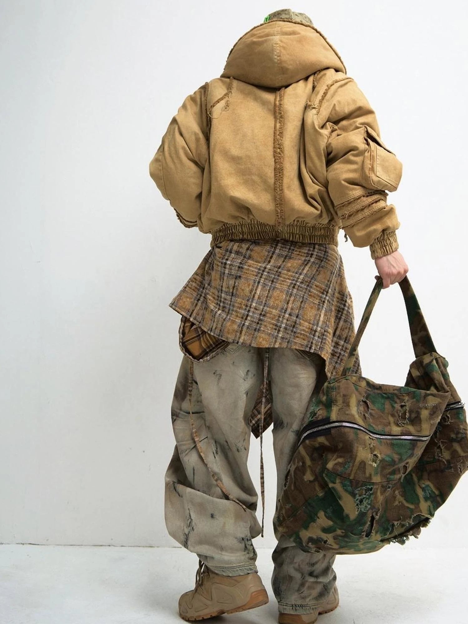 Yellow Clay Dyed Baggy Arc Jeans With 4D Pleats Custom Hardware