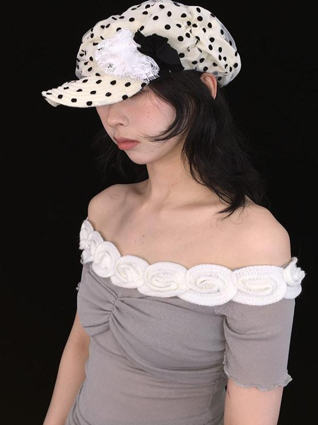 Ttsunami Yellow Polka Dot Floral Bubble Cute Beret Hat