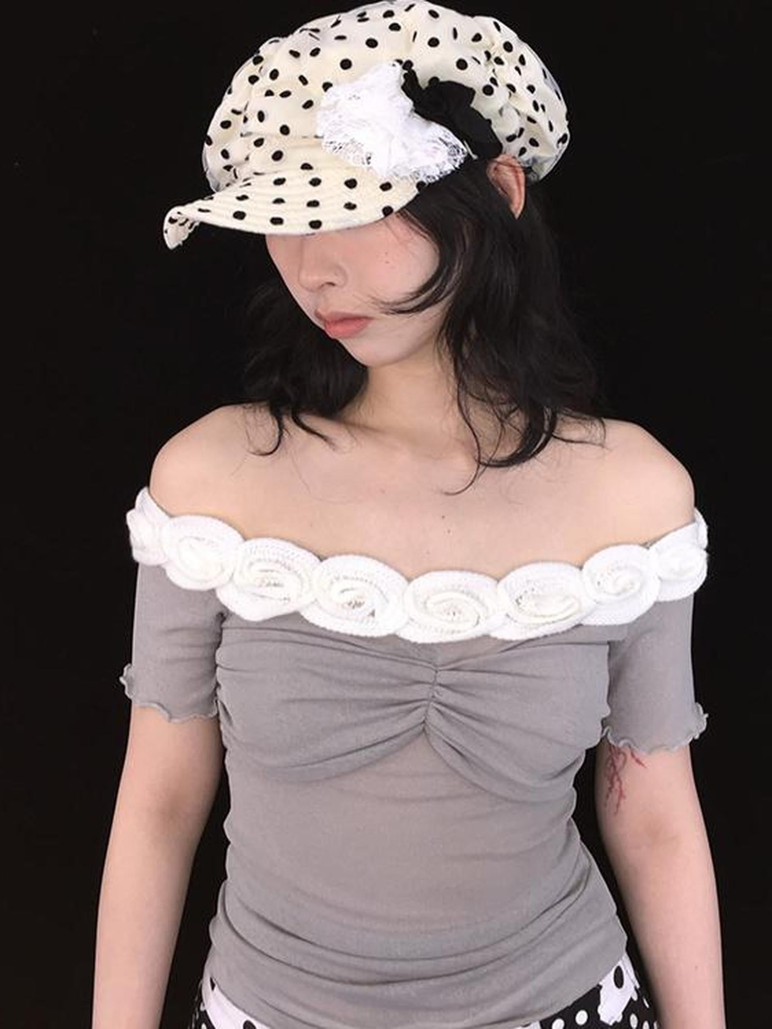 Ttsunami Yellow Polka Dot Floral Bubble Cute Beret Hat