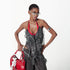 2th Desire V Neck Lace Up Backless Peplum Halter Top With Ruffles